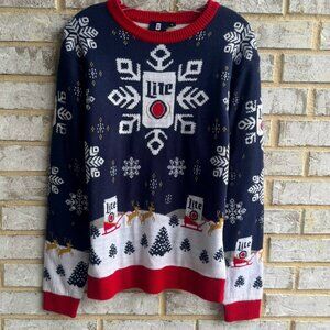 Miller Lite Long Sleeve Crew Neck Holiday Party Christmas Sweater Men's Size M